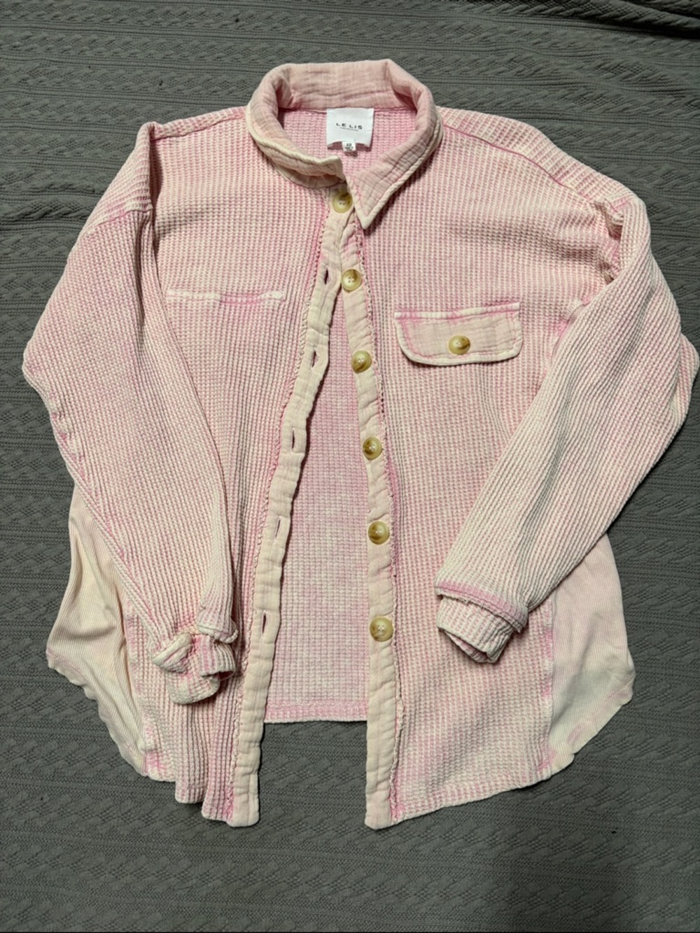 Le Lis Pink Waffle Knit Button-Down Shirt Jacket